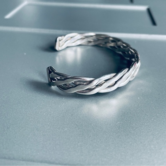 Mexico Sterling Silver Braided Intertwoven Cuff Bracelet - Picture 5 of 10